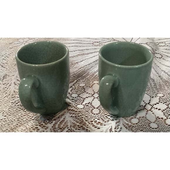 Set of 2 BIA Cordon Bleu Coffee Mugs Cups Ancien Green Crackle Glaze - Picture 4 of 11